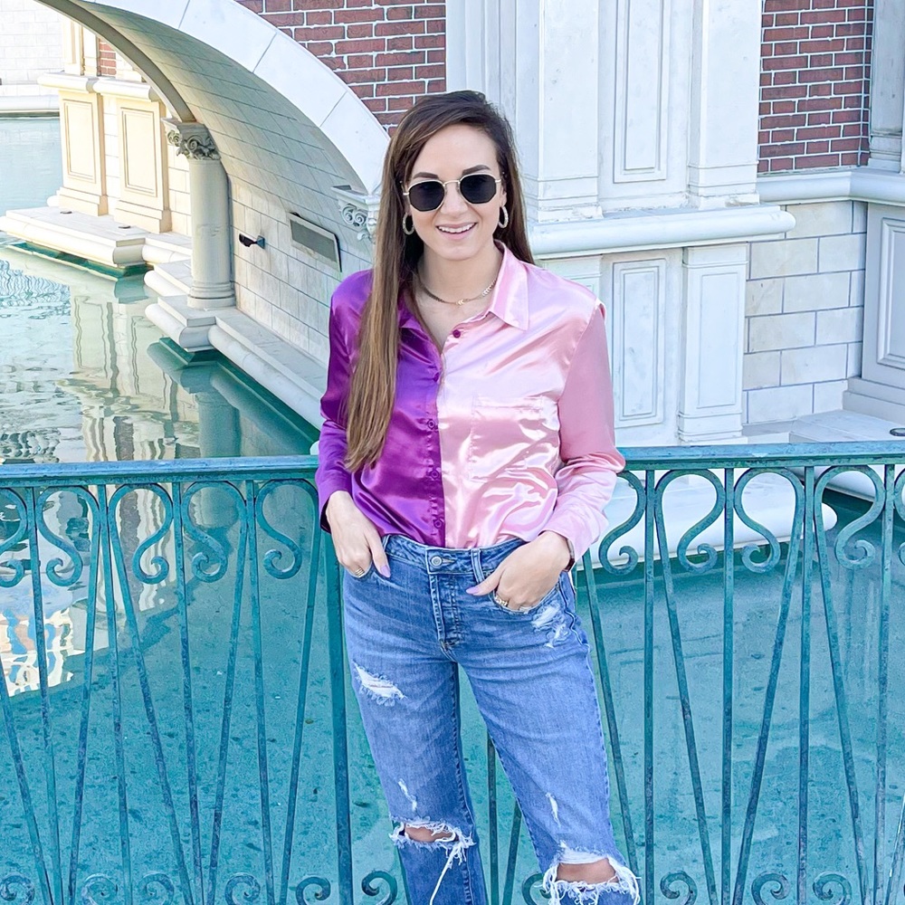 Vici Purple and Pink colorblock button down shirt